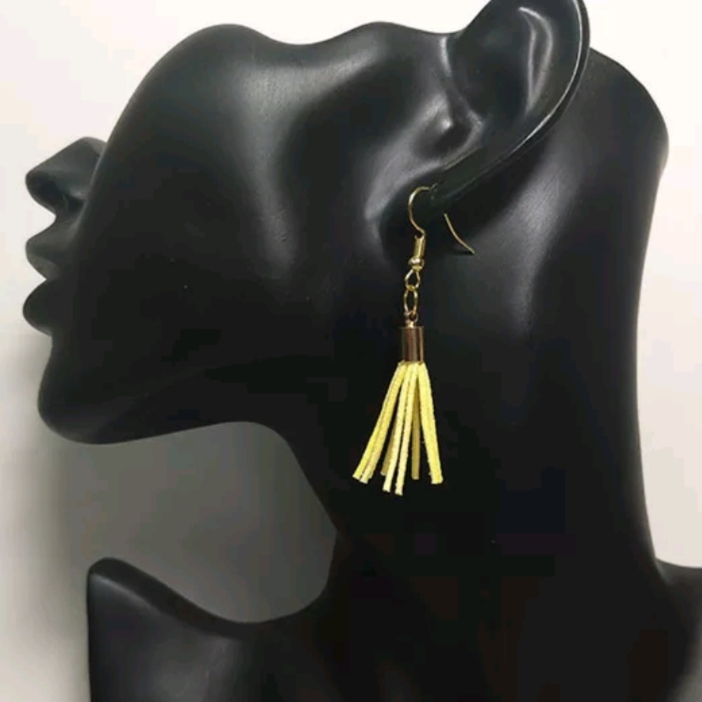 Tassle Earrings Yellow Black Navy Blue - Picture 7 of 7